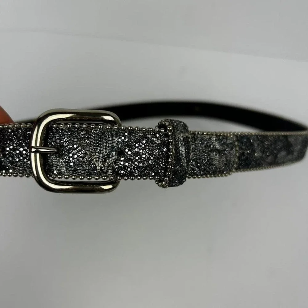 Black Silver Mesh Glitter Coquette Belt with Silver Rhinestones Sz ML - Picture 1 of 6